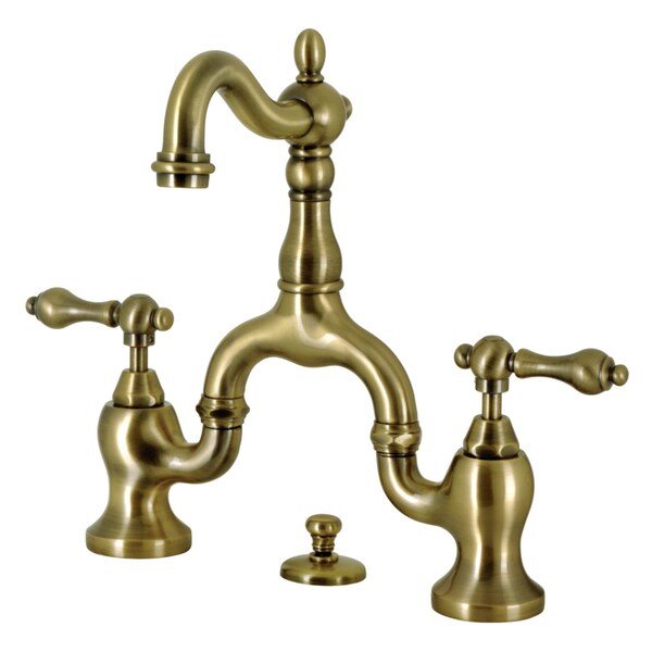 Bridge Bathroom Faucet with Brass PopUp, Antique Brass